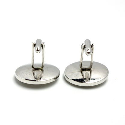 Vintage 1960s Purple Faceted Glass and Silver Tone Circular Etched Cufflinks