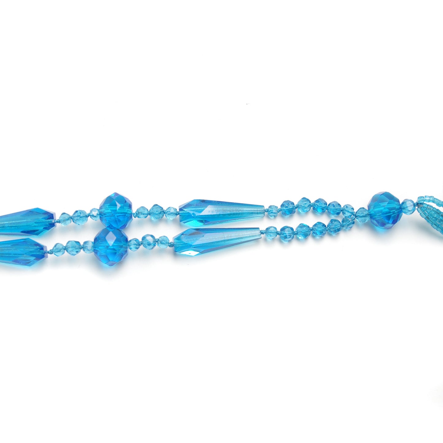 Vintage 1920s Turquoise Glass Bead Long Flapper Tassel Statement Costume 30" Necklace - 20s Bright Blue Beaded Necklace