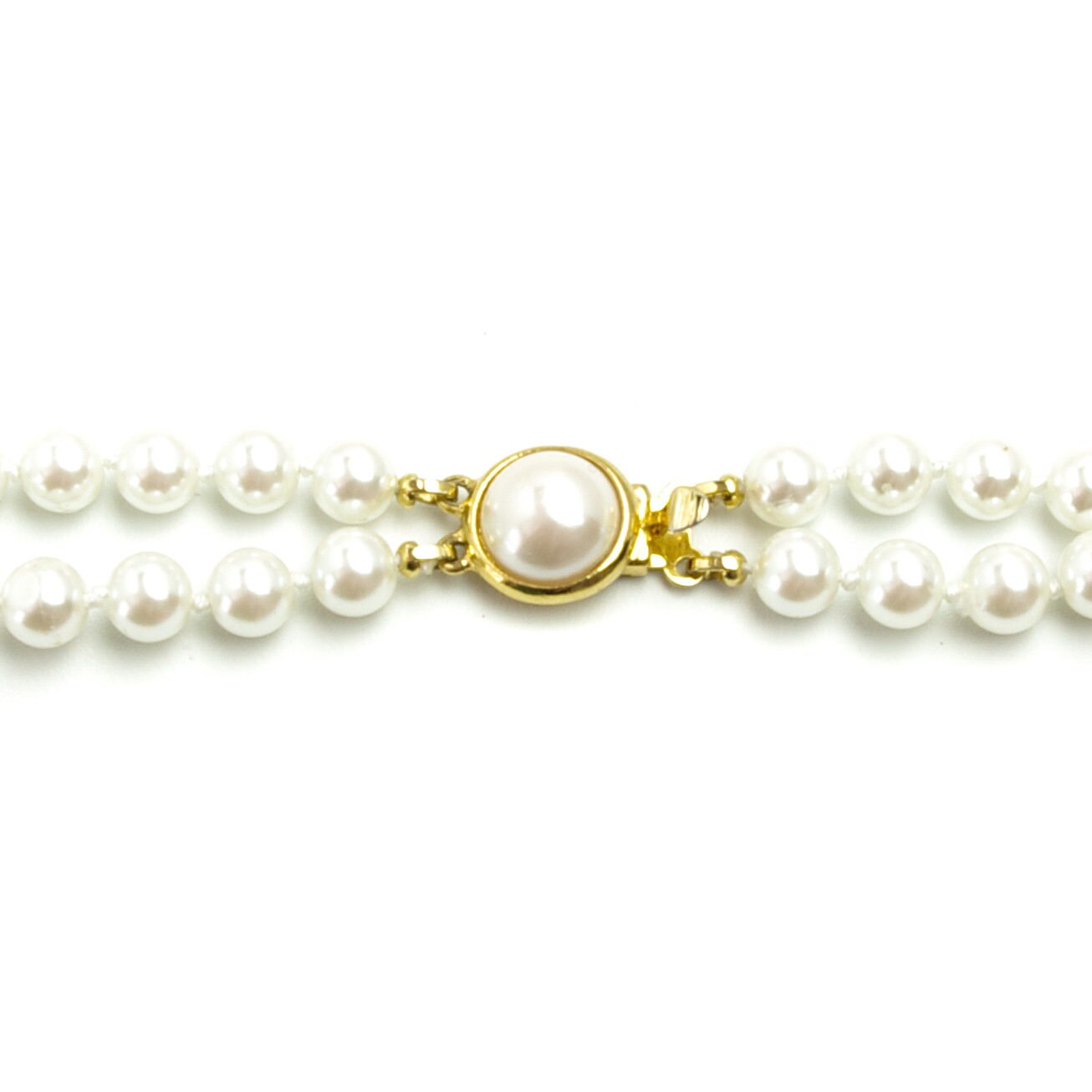 Vintage 1990s Imitation Pearl and Gold Tone Necklace - 90s Imitation Pearl Double Strand Costume 16" Choker Necklace - White Pearl Choker