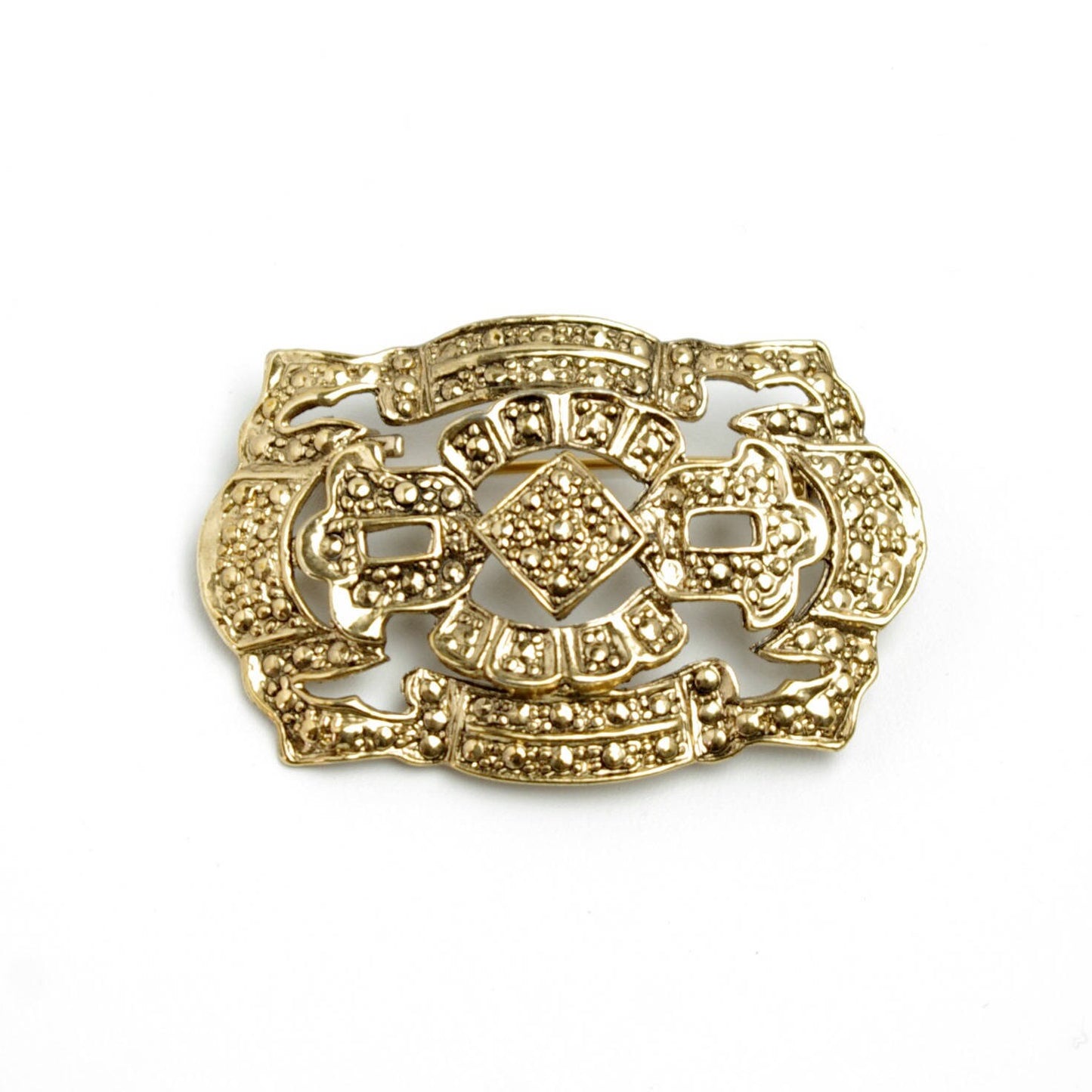 Vintage 1980s Granulation Reproduction Etruscan Gold Tone Brooch - 80s Vintage Gold Costume Pin