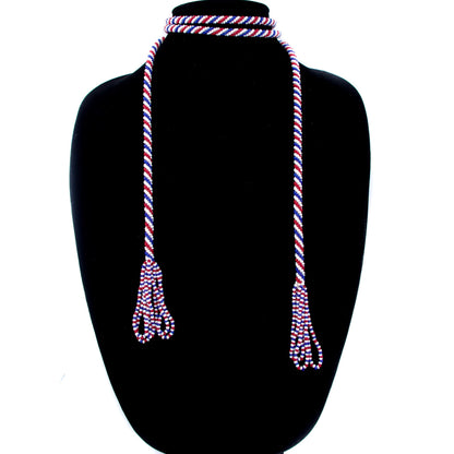 Vintage 1920s Art Deco Red, White, and Blue Patriotic Seed Bead Flapper Rope 58.5" Necklace