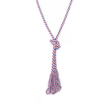 Vintage 1920s Art Deco Red, White, and Blue Patriotic Seed Bead Flapper Rope 58.5" Necklace