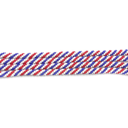 Vintage 1920s Art Deco Red, White, and Blue Patriotic Seed Bead Flapper Rope 58.5" Necklace