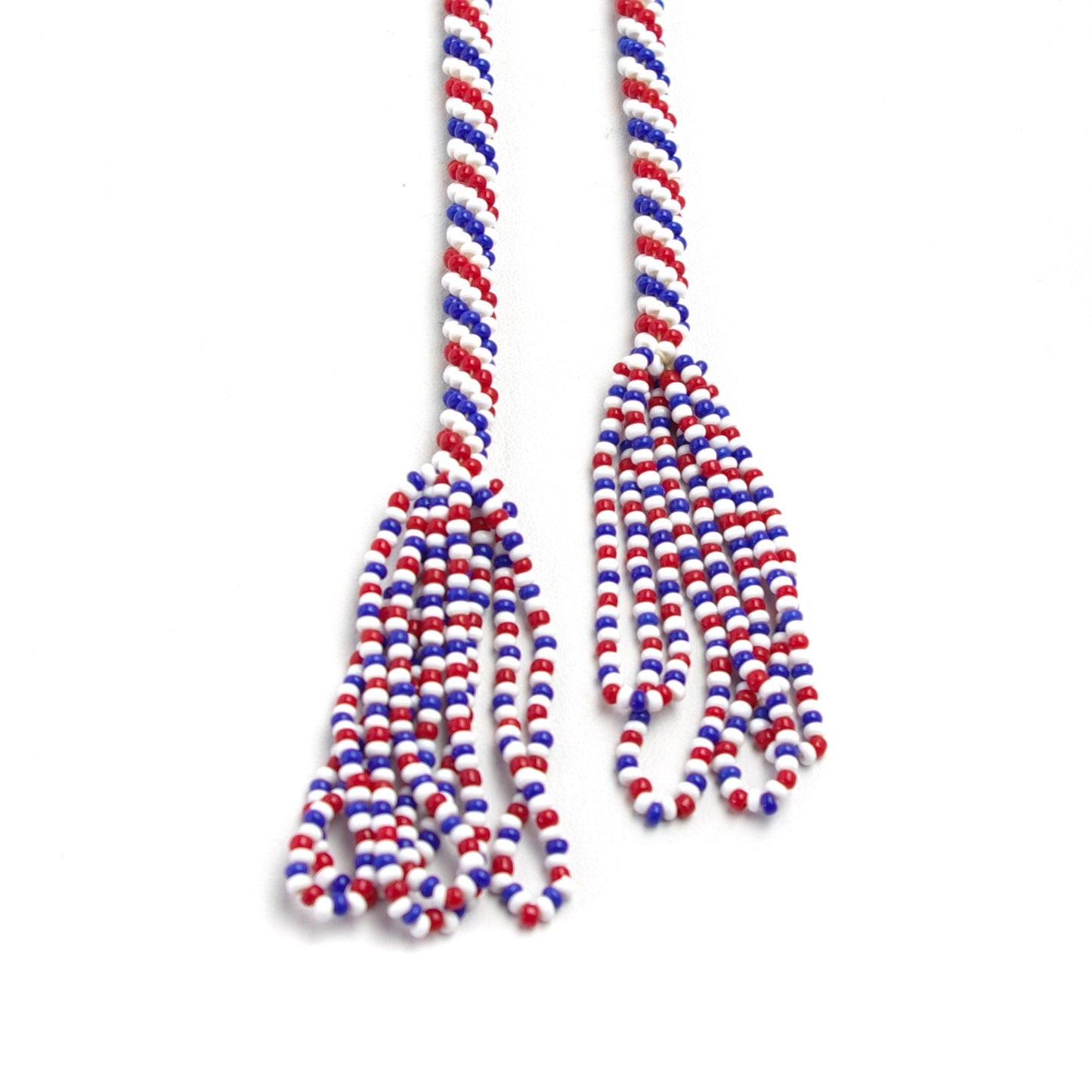 Vintage 1920s Art Deco Red, White, and Blue Patriotic Seed Bead Flapper Rope 58.5" Necklace - 20s Deco Beaded Long Necklace - 4th of July