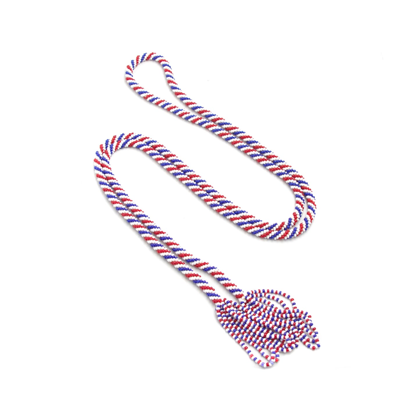 Vintage 1920s Art Deco Red, White, and Blue Patriotic Seed Bead Flapper Rope 58.5" Necklace - 20s Deco Beaded Long Necklace - 4th of July