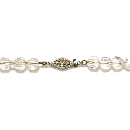 Vintage 1920s Art Deco Graduated Bead 14K White Gold and Faceted Lead Glass 19" Necklace