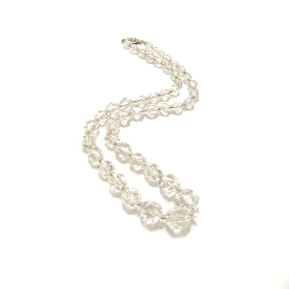 Vintage 1920s Art Deco Graduated Bead 14K White Gold and Faceted Lead Glass 19" Necklace
