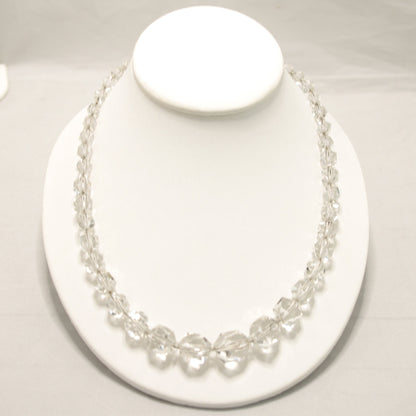 Vintage 1920s Art Deco Graduated Bead 14K White Gold and Faceted Lead Glass 19" Necklace