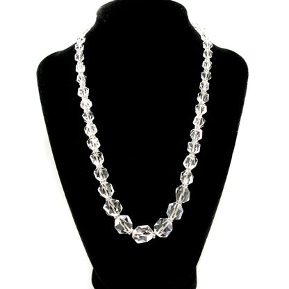 Vintage 1920s Art Deco Graduated Bead 14K White Gold and Faceted Lead Glass 19" Necklace