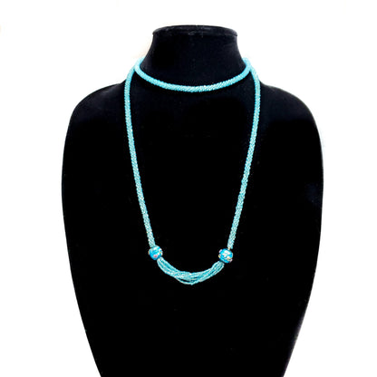 Antique 1920s Art Deco Turquoise Bead Necklace - 20s Deco Blue Seed Bead Venetian Wedding Cake Flapper Long 42" Necklace - Gatsby necklace