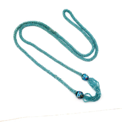 Antique 1920s Art Deco Turquoise Bead Necklace - 20s Deco Blue Seed Bead Venetian Wedding Cake Flapper Long 42" Necklace - Gatsby necklace