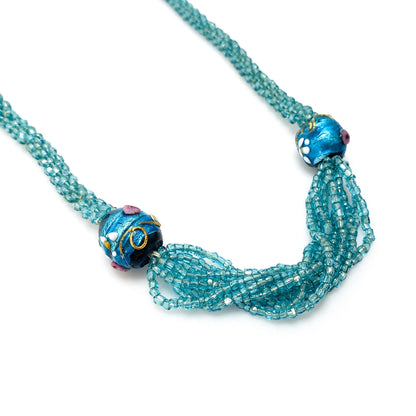 Antique 1920s Art Deco Turquoise Bead Necklace - 20s Deco Blue Seed Bead Venetian Wedding Cake Flapper Long 42" Necklace - Gatsby necklace