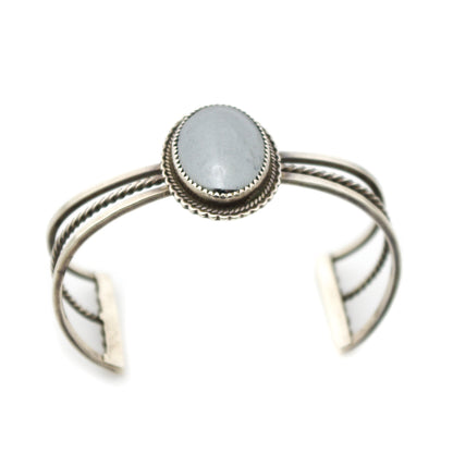 Vintage 1970s Hematite Cabochon Sterling  Silver Rope Native American Gemstone 6.5" Cuff Bracelet