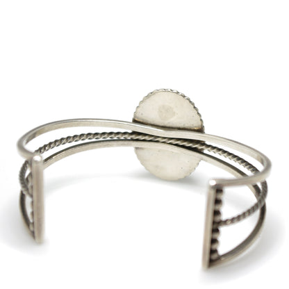 Vintage 1970s Hematite Cabochon Sterling  Silver Rope Native American Gemstone 6.5" Cuff Bracelet