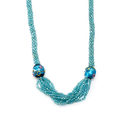 Antique 1920s Art Deco Turquoise Bead Necklace - 20s Deco Blue Seed Bead Venetian Wedding Cake Flapper Long 42" Necklace - Gatsby necklace