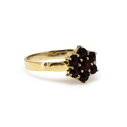 Vintage 1960s Red Rose Cut Pyrope Garnet and Gold Plated Sterling Ring Size 7.5