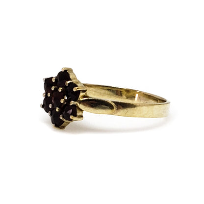 Vintage 1960s Red Rose Cut Pyrope Garnet and Gold Plated Sterling Ring Size 7.5