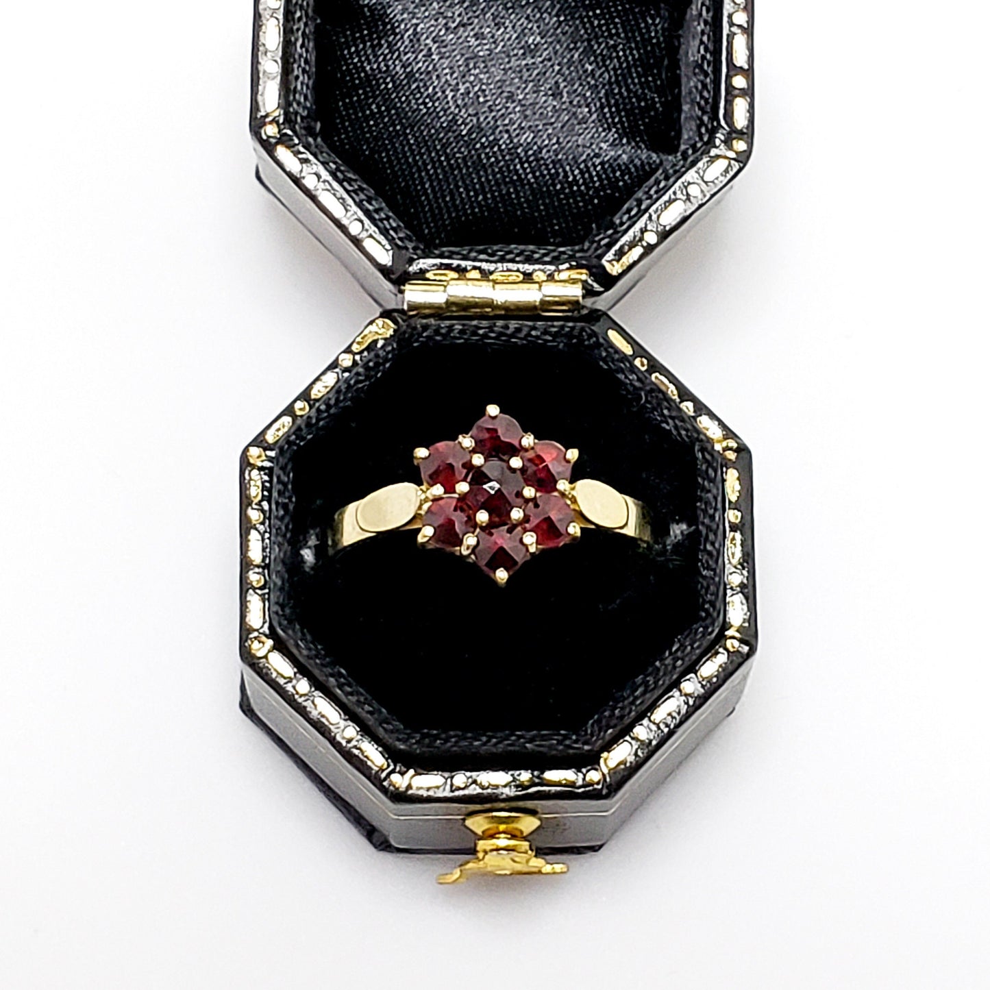 Vintage 1960s Garnet, Silver Cluster Ring - 60s Red Rose Cut Pyrope Garnet and Gold Plated Sterling Ring Size 7.5 - Red Gem Ring