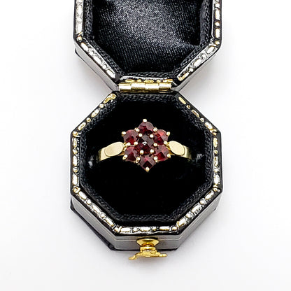Vintage 1960s Red Rose Cut Pyrope Garnet and Gold Plated Sterling Ring Size 7.5