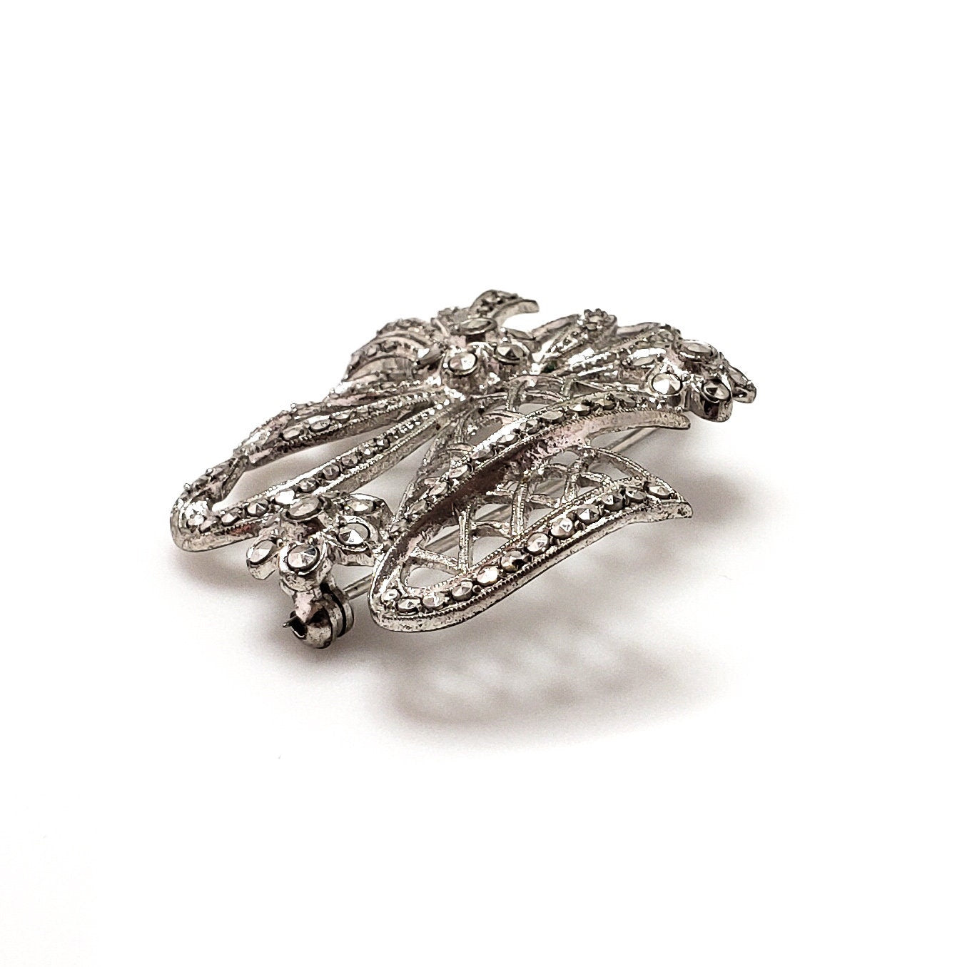 Antique 1920s Marcasite, Silver Brooch - Art Deco Austrian Marcasite and 835 Silver Floral Spray Figural Brooch - Deco Marcasite Pin