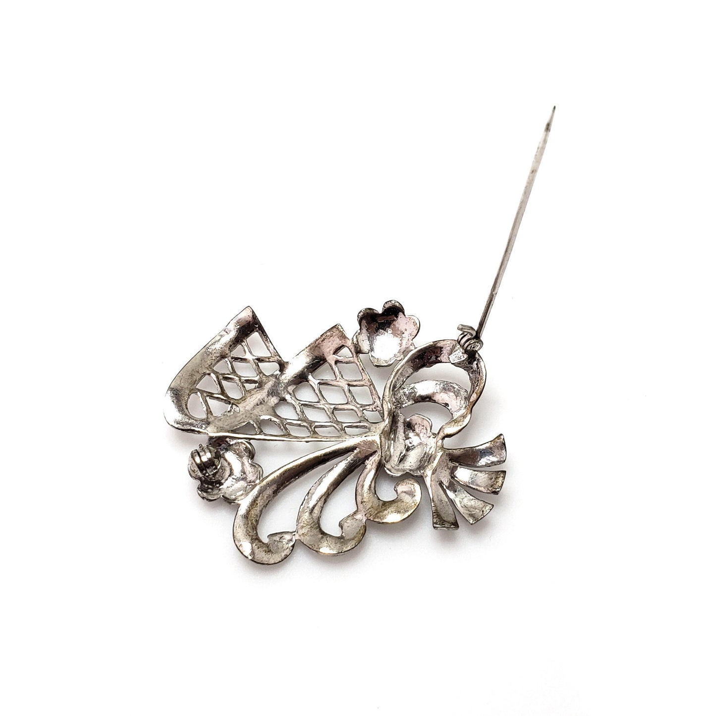 Antique 1920s Marcasite, Silver Brooch - Art Deco Austrian Marcasite and 835 Silver Floral Spray Figural Brooch - Deco Marcasite Pin