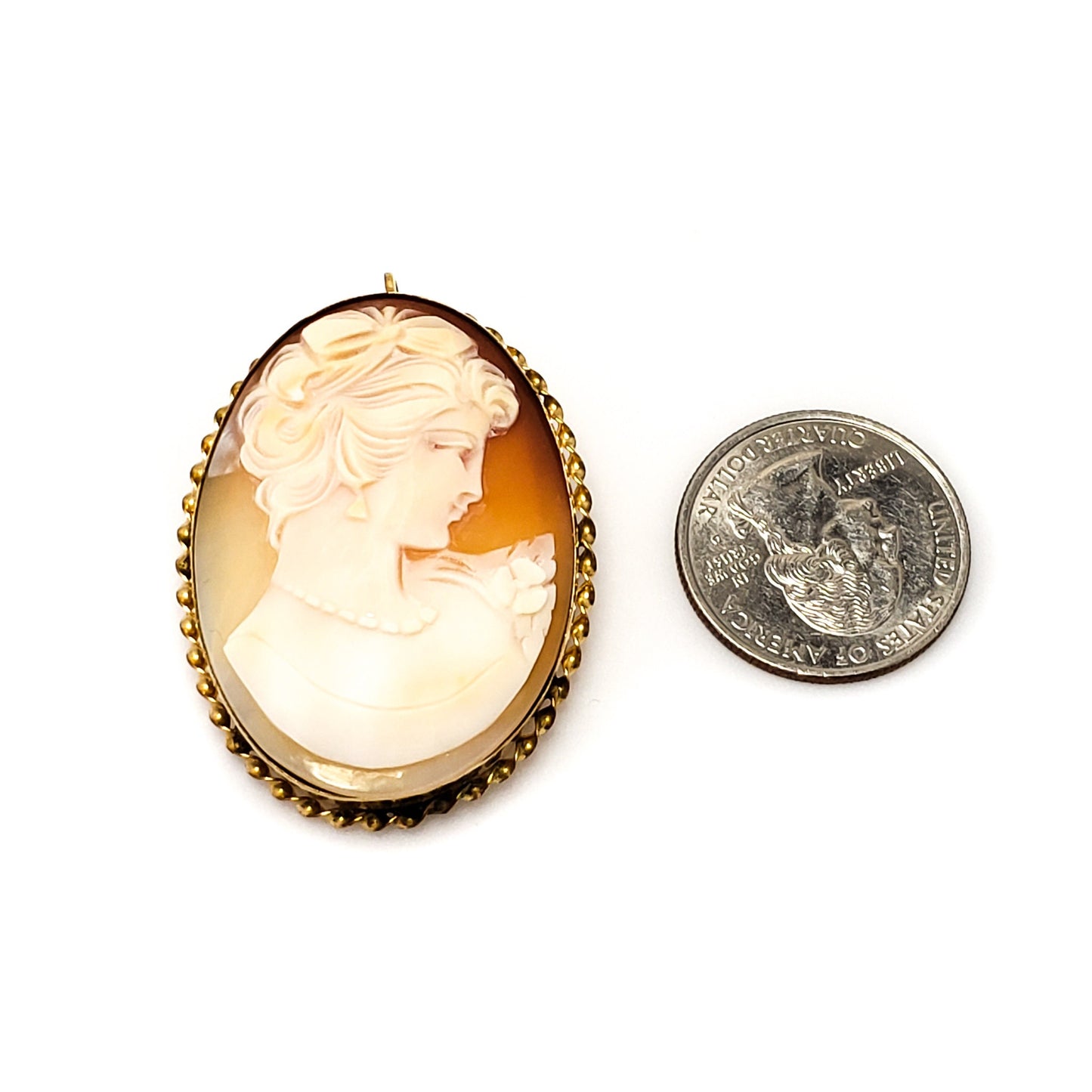 Vintage Pink Cameo Brooch, Pendant - 1930s Shell Cameo and Gold Filled Metal - Woman Cameo Brooch Pendant Combo Jewelry