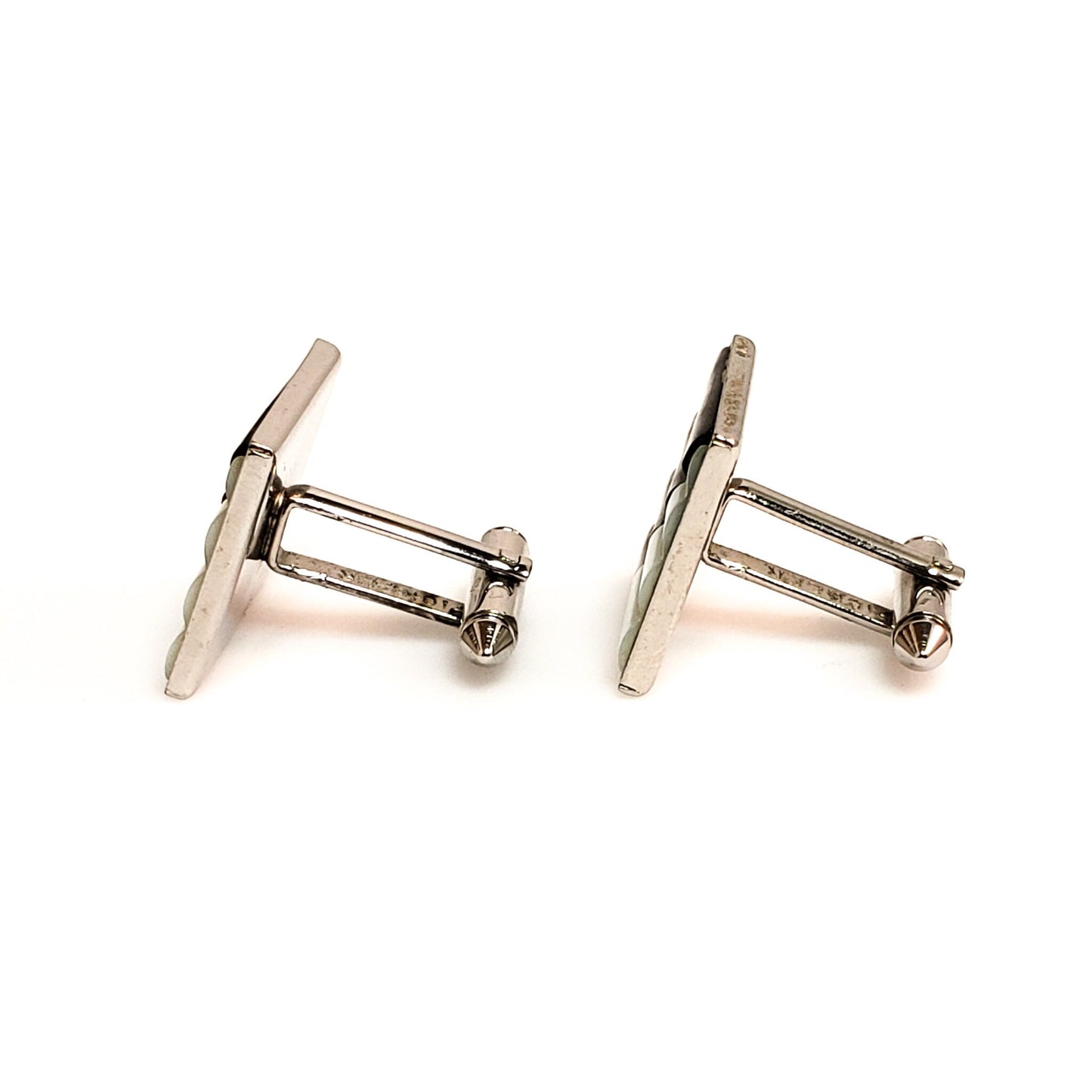 Vintage 1950s PIONEER Black and White Mother of Pearl and Silver Tone Cufflinks - 50s Mid Century Unisex Shell Cuff Links