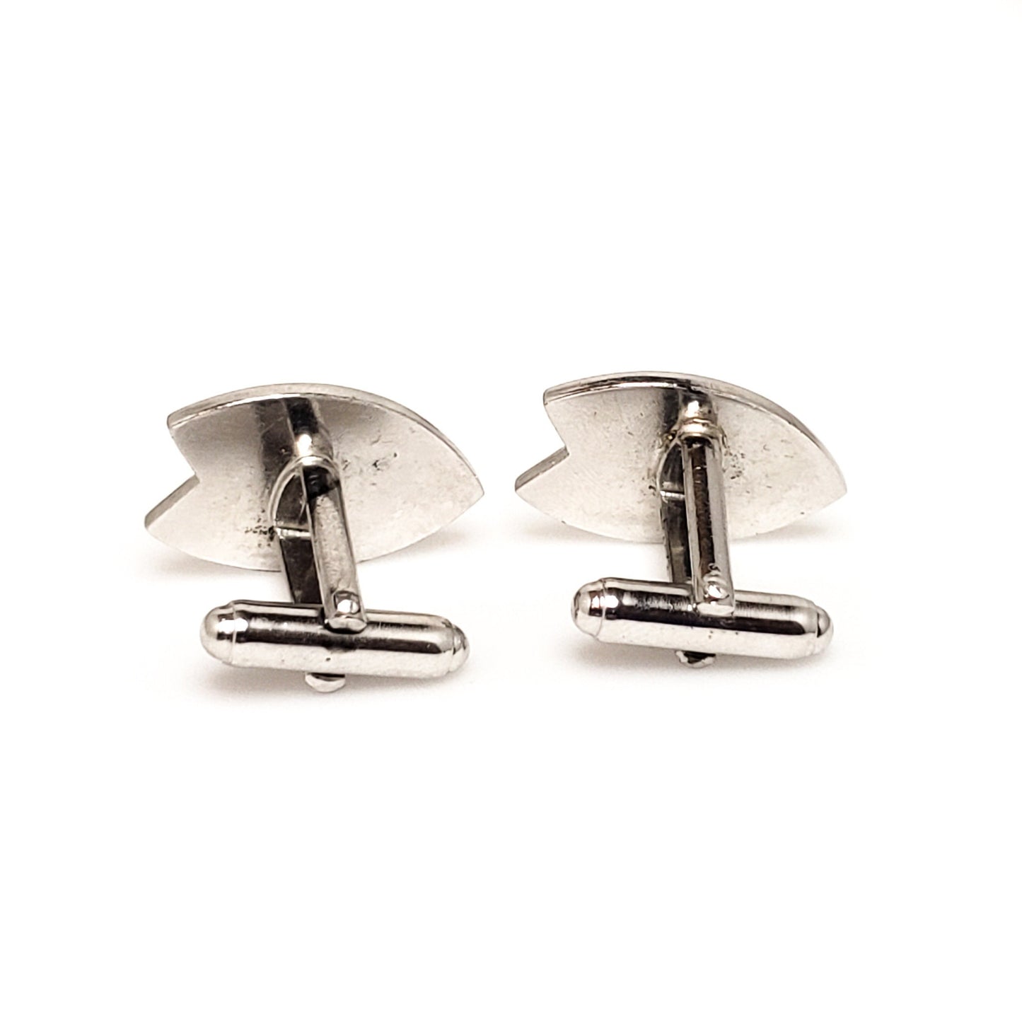 Vintage Silver Cufflinks -  1960s Mid Century Silver Tone Cuff Links - Unisex Fish Cuff Links - Fathers Day Gift