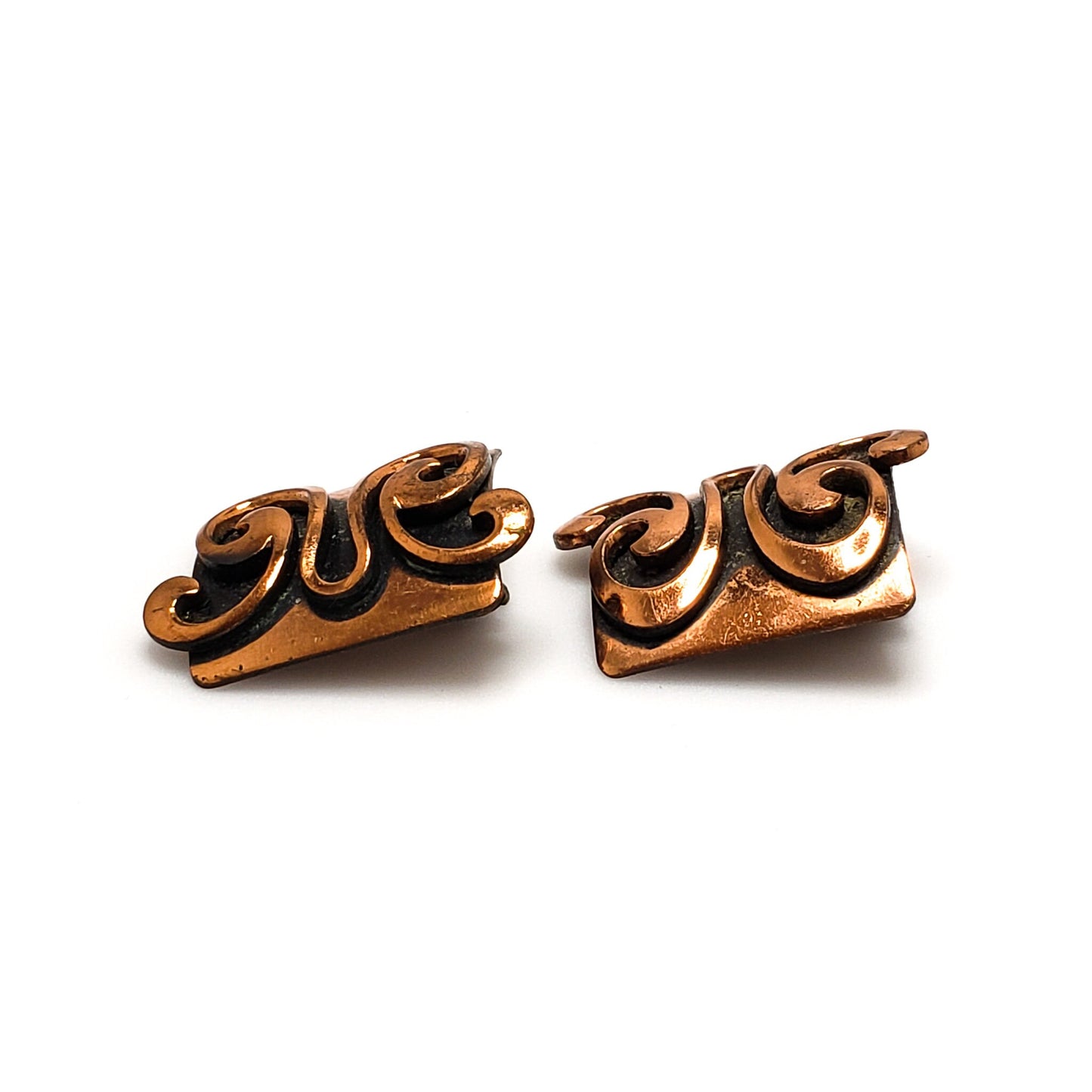 Vintage 1950s Mid-Century Modern Modernist Copper Clip-On Earrings - 50s Vintage Large Copper Non-Pierced Earrings