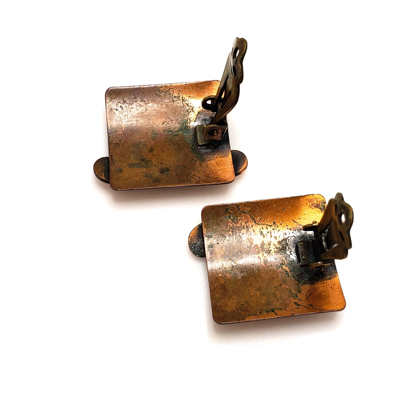 Vintage 1950s Mid-Century Modern Modernist Copper Clip-On Earrings - 50s Vintage Large Copper Non-Pierced Earrings