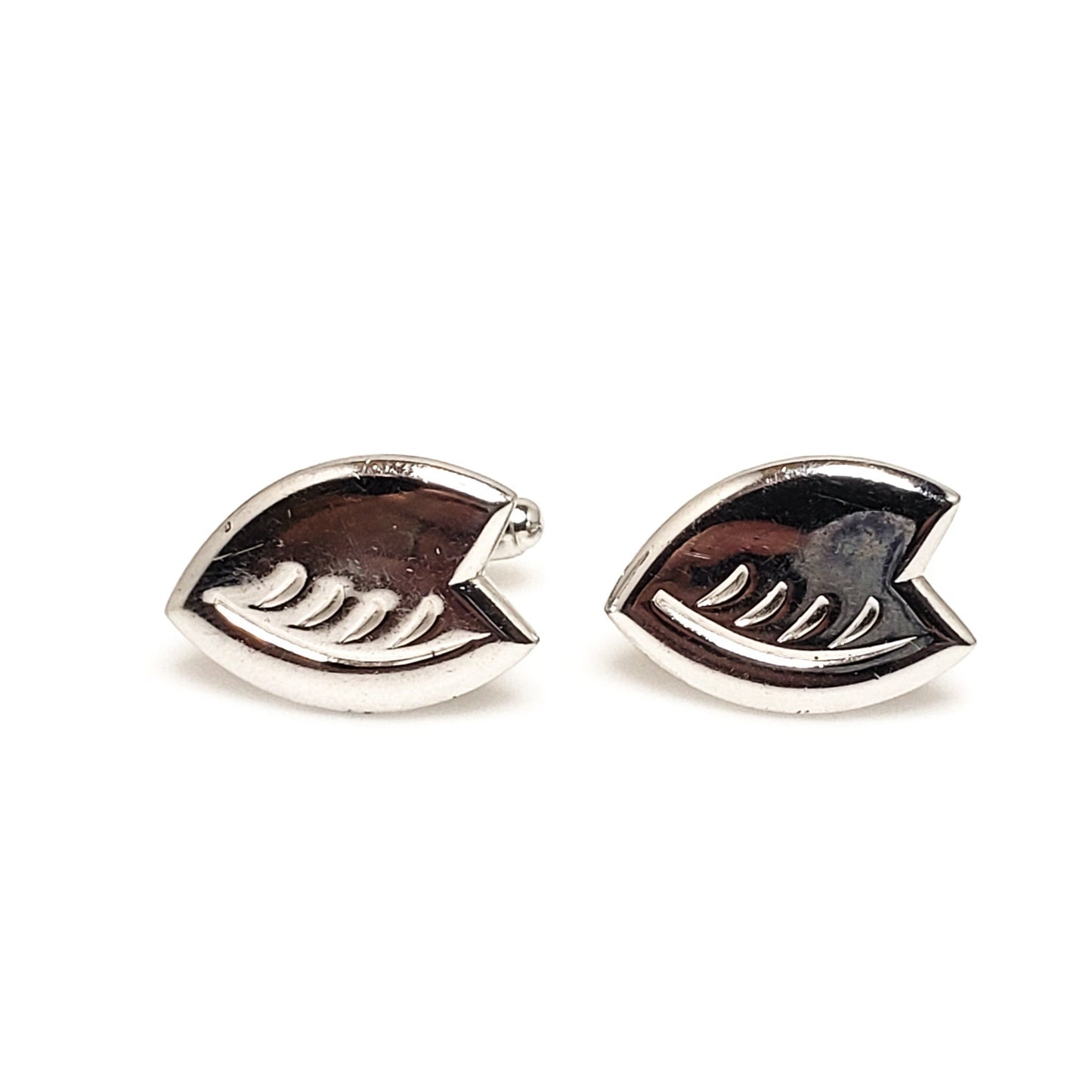 Vintage Silver Cufflinks -  1960s Mid Century Silver Tone Cuff Links - Unisex Fish Cuff Links - Fathers Day Gift