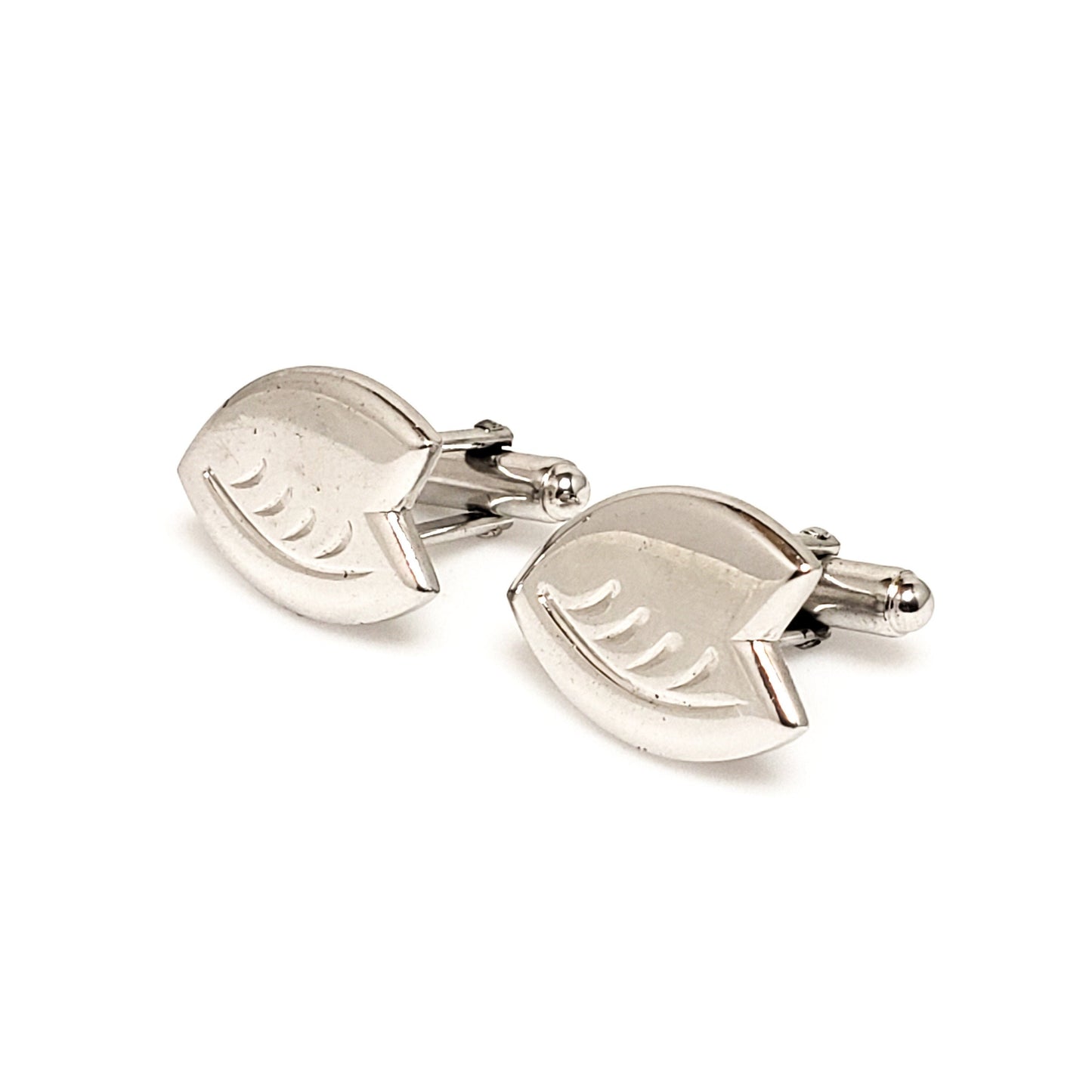 Vintage Silver Cufflinks -  1960s Mid Century Silver Tone Cuff Links - Unisex Fish Cuff Links - Fathers Day Gift