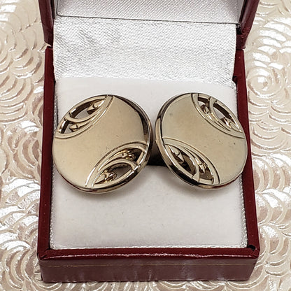 Vintage Gold Cufflinks - 1960s Swirled Round Cuff Links - Minimal Mid Century Gold Tone Unisex Cuff Links - Fathers Day Gift - Suit and Tie