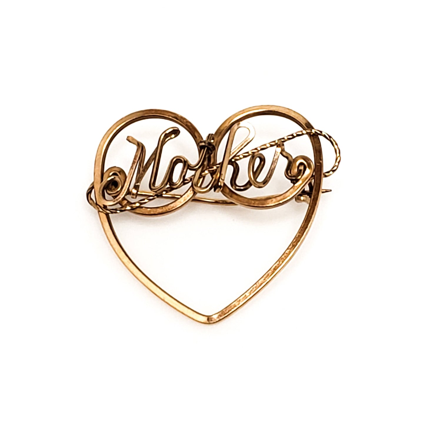 Vintage 1950s MOTHER Wirework Heart Rose Gold Fill Brooch - 50s Mom Rose Gold Brooch - Gifts for Mothers Day