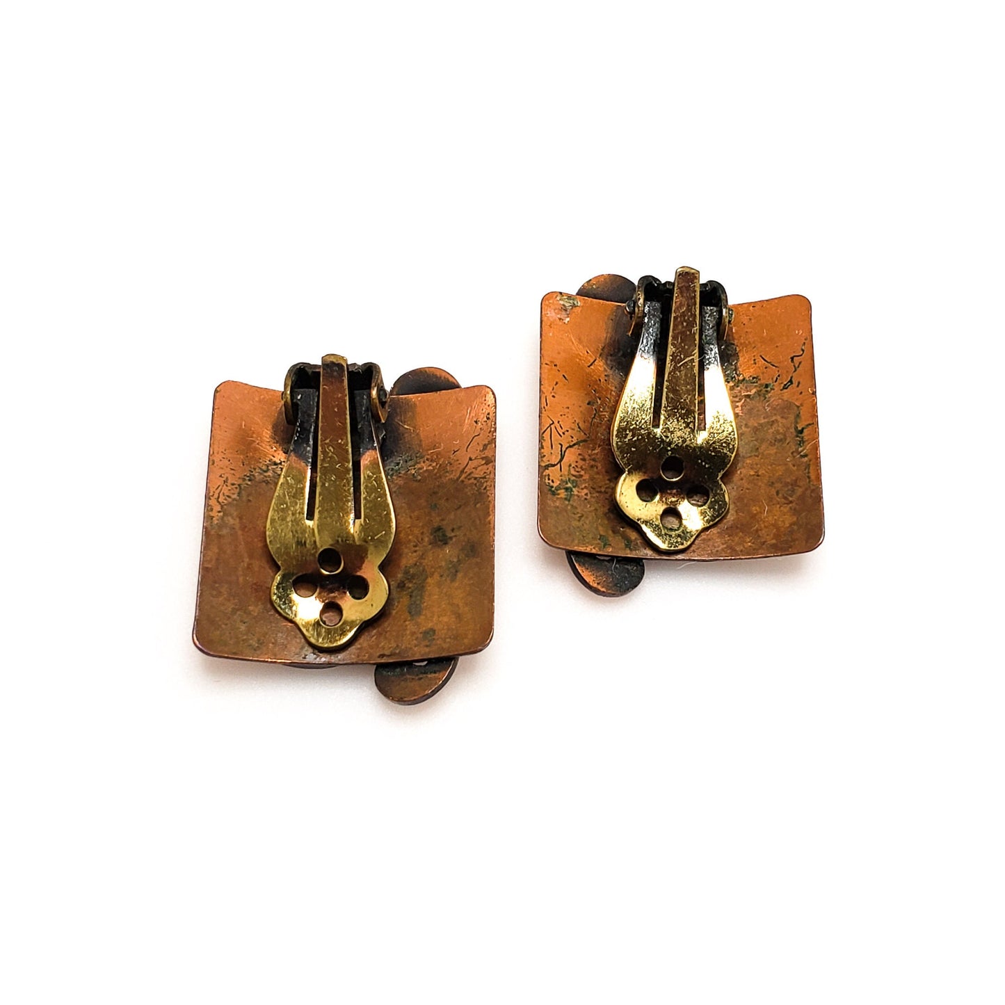 Vintage 1950s Mid-Century Modern Modernist Copper Clip-On Earrings - 50s Vintage Large Copper Non-Pierced Earrings