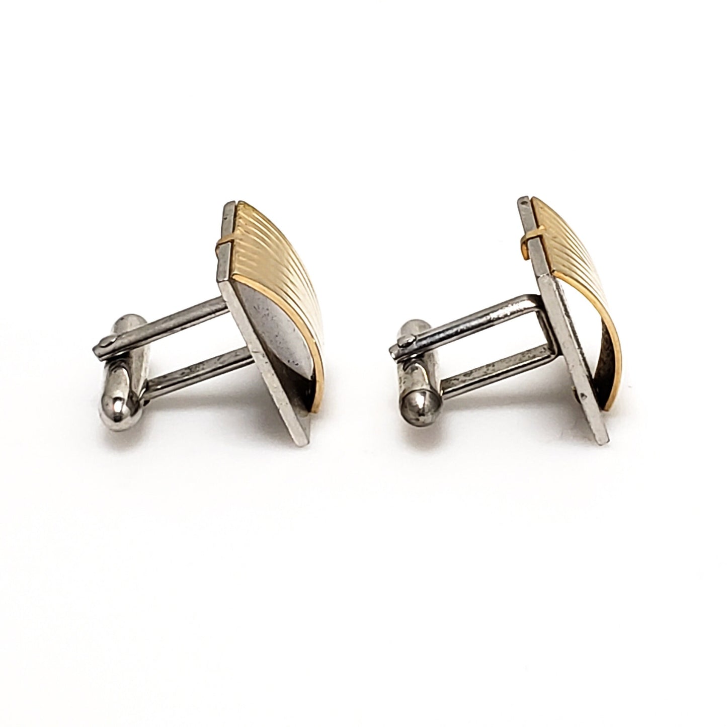 Vintage 1980s Cufflinks - Brass and Silver Tone Cufflinks - Unisex Suit and Tie Accessories