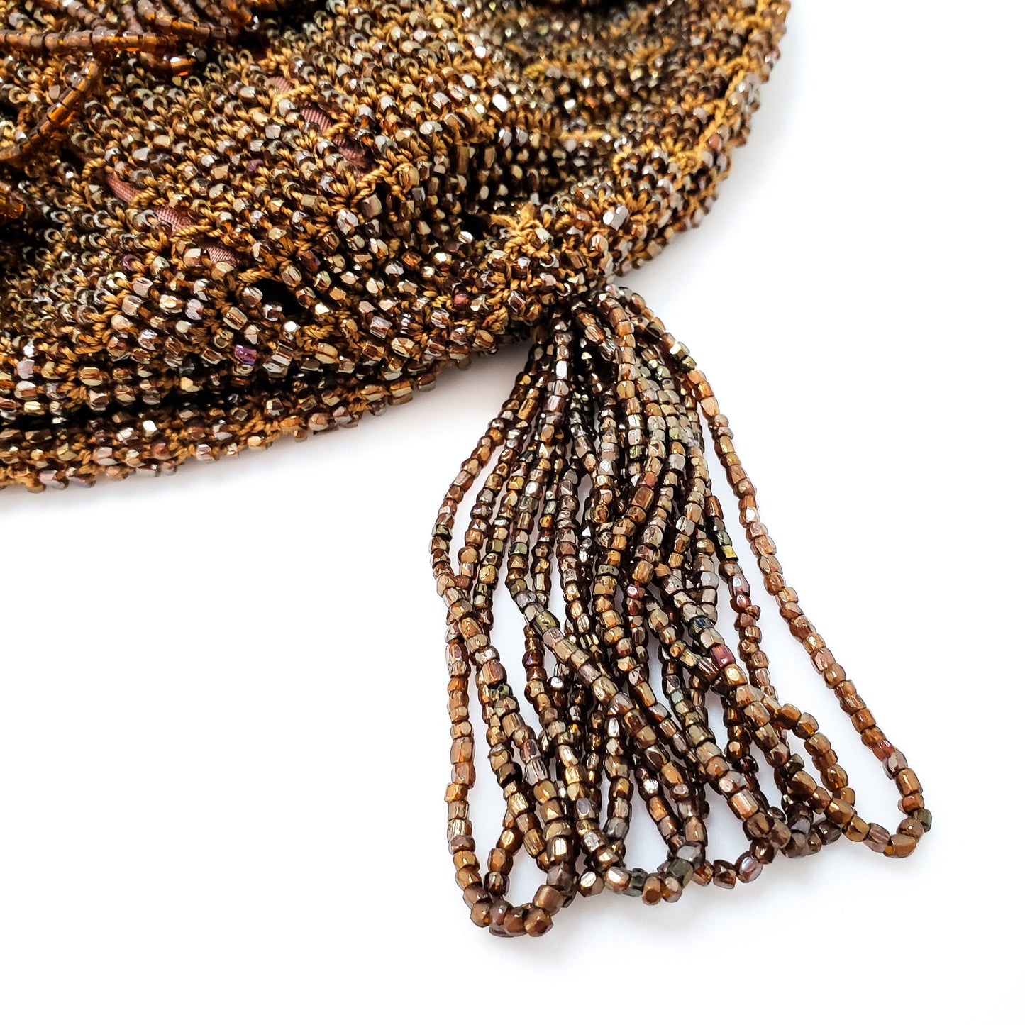 Antique 1910s Edwardian Brown Seed Bead Purse - Antique Brown Tassel Evening Bag Purse - Formal Beaded Purse