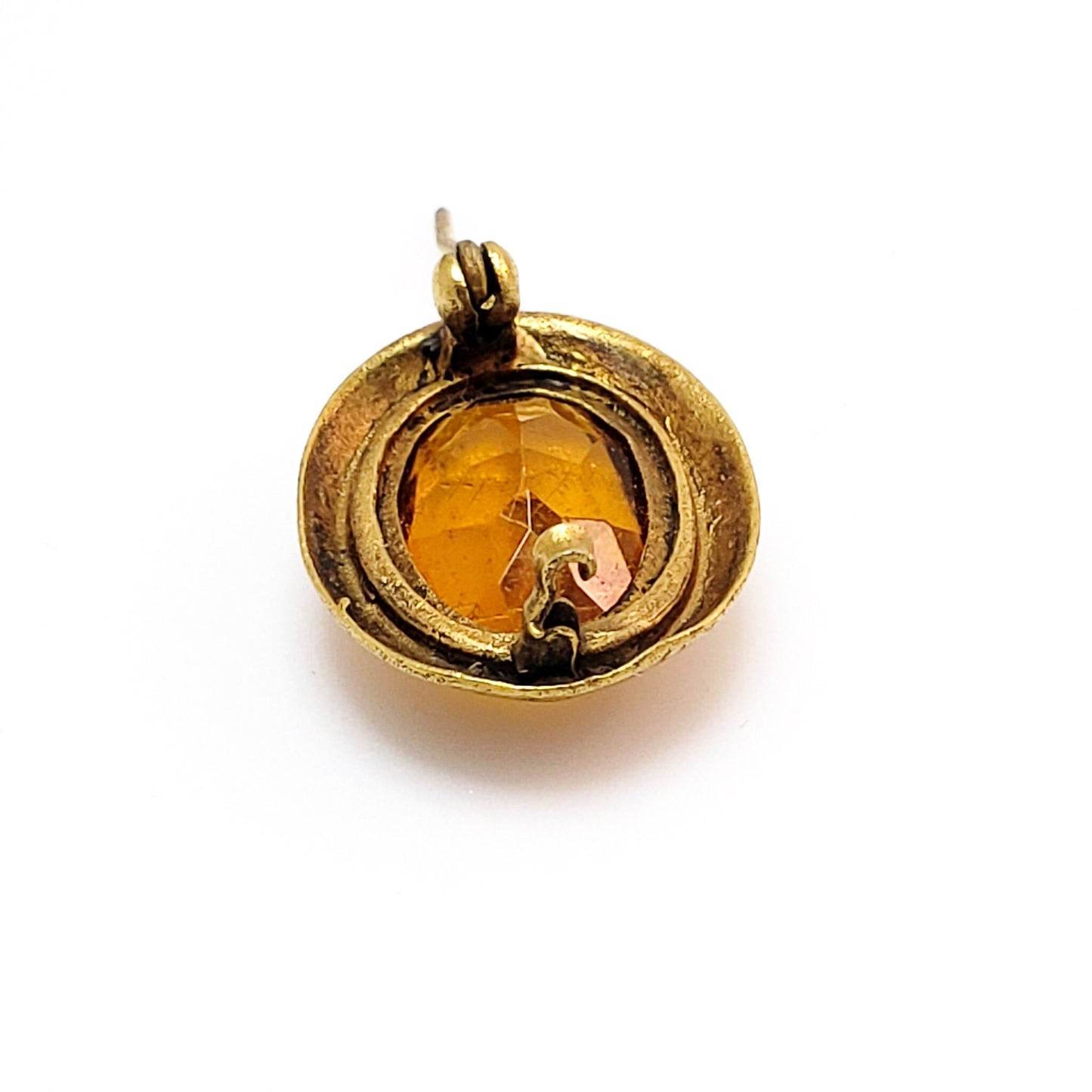 Antique 1900s Victorian Oval Orange Gold Filled Brooch - Late Victorian Glass and Yellow Gold Filled Metal Small Brooch - Small Unisex Pin