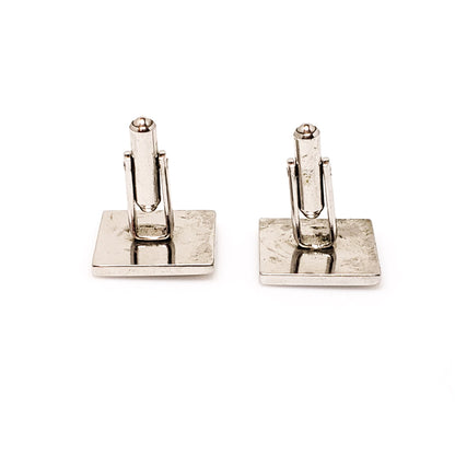 Vintage 1960s Blue Rhinestone and Silver Tone Flower Square Cufflinks