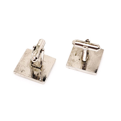 Vintage 1960s Blue Rhinestone and Silver Tone Flower Square Cufflinks