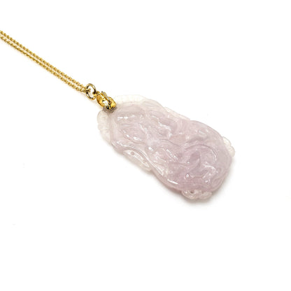 Vintage 1990s Carved Dragon Purple Jade and Gold Wash Pendant Necklace