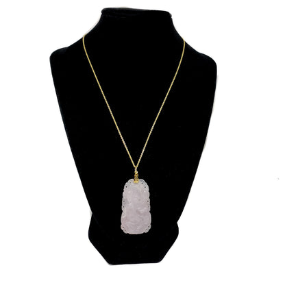 Vintage 1990s Carved Dragon Purple Jade and Gold Wash Pendant Necklace