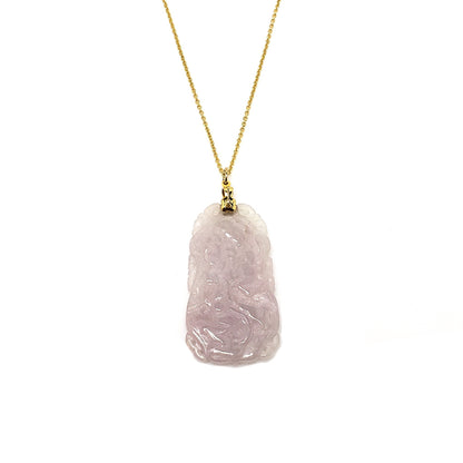 Vintage 1990s Carved Dragon Purple Jade and Gold Wash Pendant Necklace