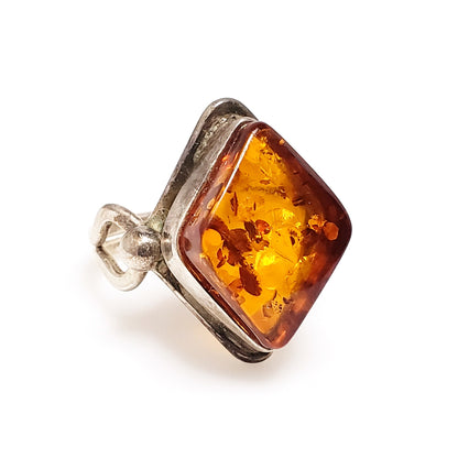 Vintage 1990s VALERIO Sun Spangled Amber Sterling Silver Boho Silver Diamond Ring Size 8.25