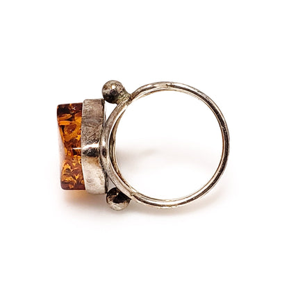 Vintage 1990s VALERIO Sun Spangled Amber Sterling Silver Boho Silver Diamond Ring Size 8.25