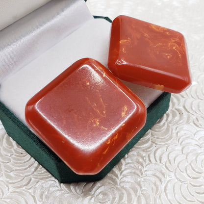 Vintage 1930s Red and Yellow Molted Mismatched Clip On Bakelite Statement Non Pierced Earrings