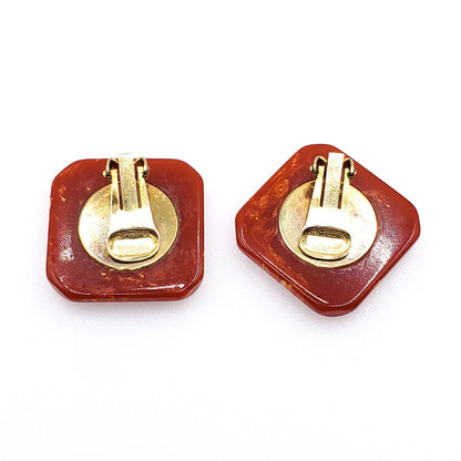 Vintage 1930s Red and Yellow Molted Mismatched Clip On Bakelite Statement Non Pierced Earrings
