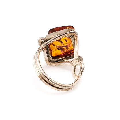 Vintage 1990s VALERIO Sun Spangled Amber Sterling Silver Boho Silver Diamond Ring Size 8.25