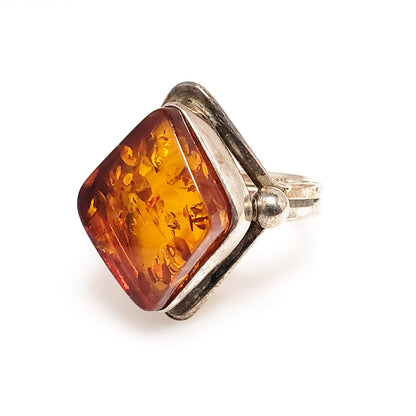 Vintage 1990s VALERIO Sun Spangled Amber Sterling Silver Boho Silver Diamond Ring Size 8.25