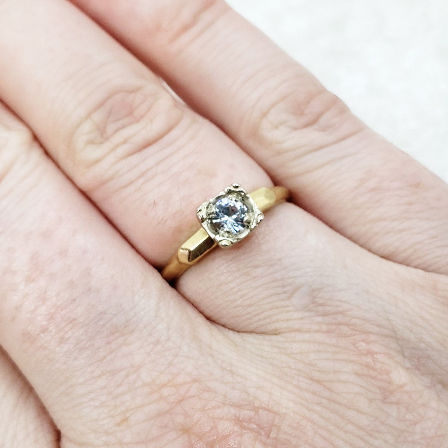 Vintage 1930s Art Deco Zircon, Yellow Gold Ring - 30s Clear Zircon and 14K Illusion Ring Size 6.75 - Deco Solitaire Gold Ring